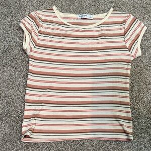 Arizona Jean Company Cream and Brown Striped Tee